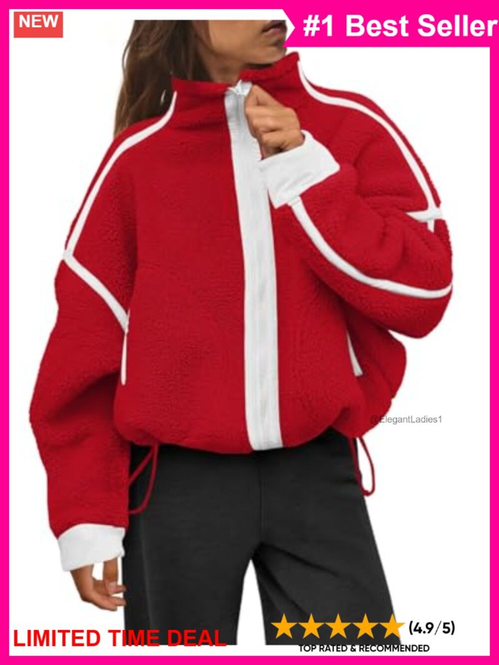 Sherpa Fleece Full Zip Jacket Fuzzy Oversized Casual Winter Outerwear with